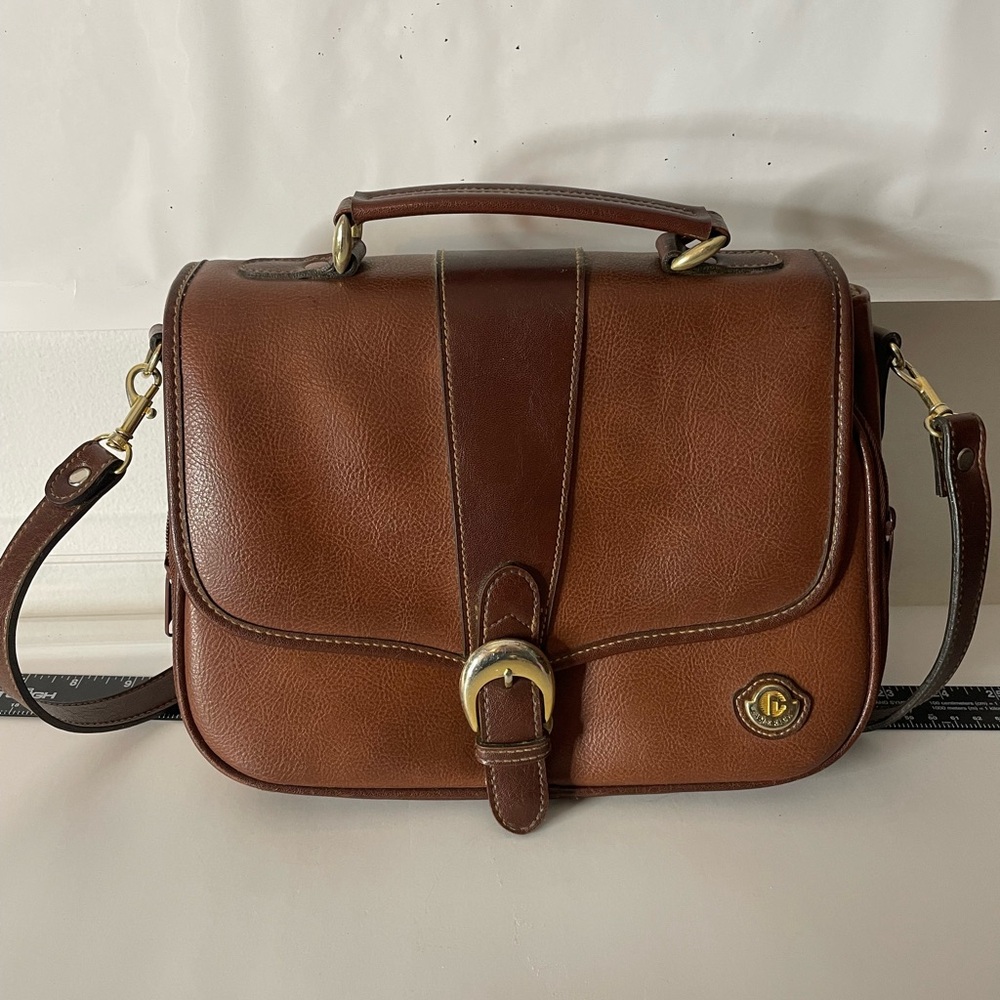 Vintage America Brown Leather Messenger Bag with Brass Hardware